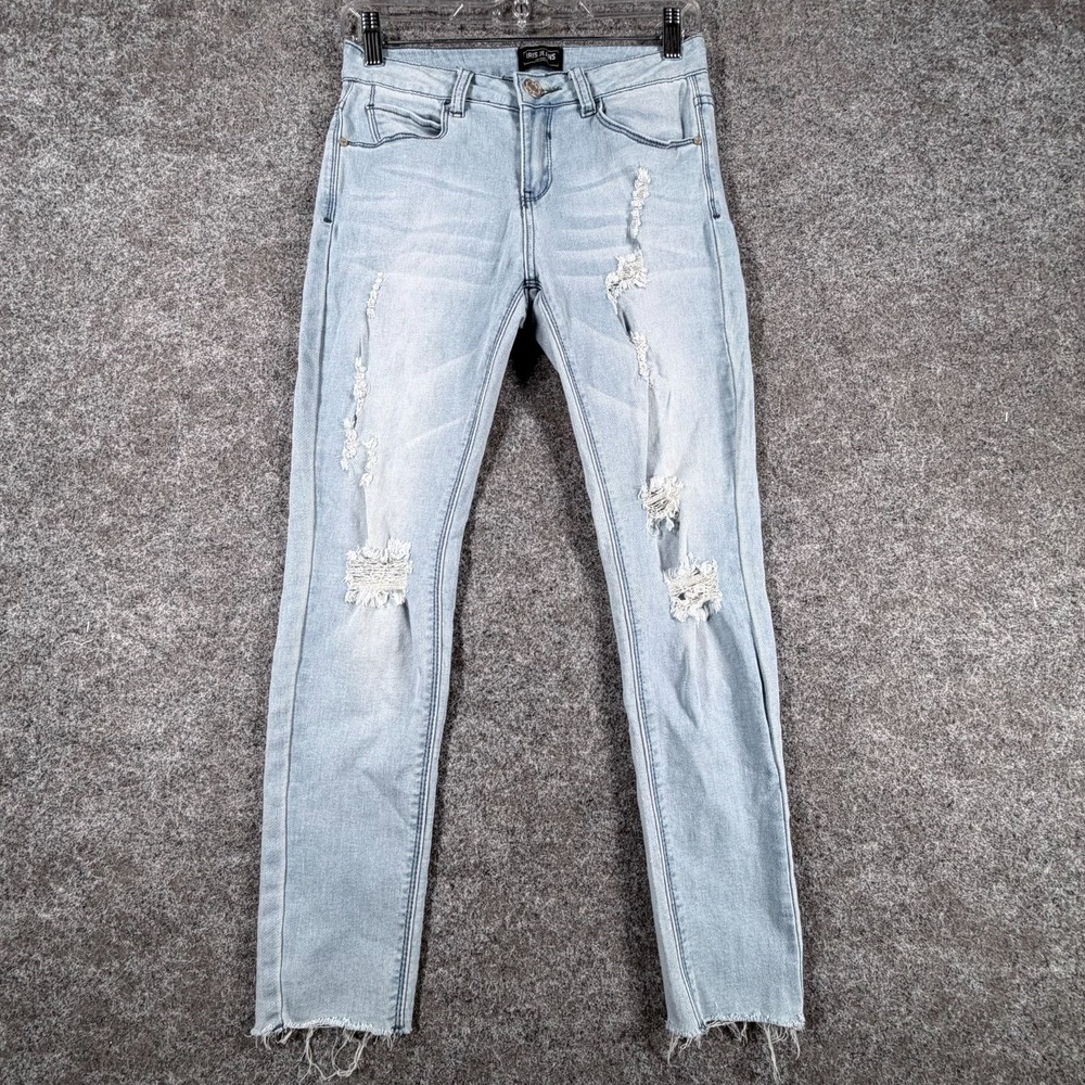 Iris Skinny Jeans Womens 3 Blue Denim Cotton Stretch Distressed Raw Hem Low Rise